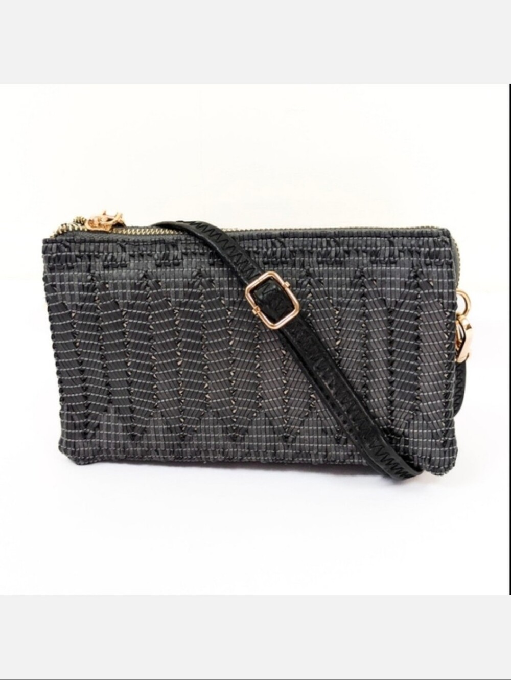 NWT Jen & Co. Riley Woven Crossbody Clutch, Black
